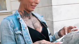 German skinny blonde short hair milf pick up in public