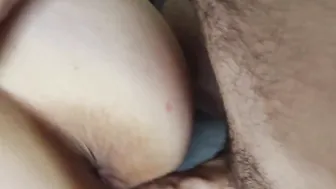Rubbing dripping cum all over moms snatch lips