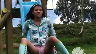 Hot Cute Carla Tease Naked in playground Outdoor