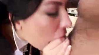Brunette Hot Latina Suck his huge shaft and deep throats.