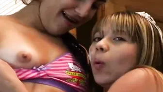 Little Bree with Lesbian Friend with natural tits Fingering both