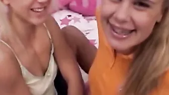 Little Summer invites her blonde haired bestie over for some lesbian action