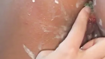 Teen Lesley and her girlfriend are covered in whipped cream
