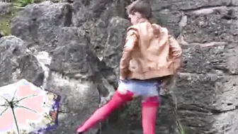 Tiny Tyler strip off in public and Fingering pussy