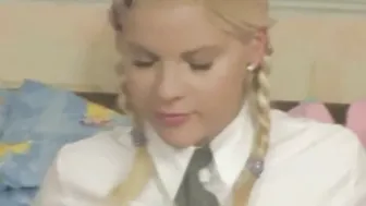 Naughty Young Kimmy in school uniform and loves dildo sex toys