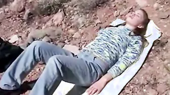 Hiking porn video – Little April Outdoor Fingering SOlo