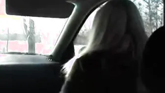 Nikky Blond Blowjob on Street and rubbing Pussy at Car
