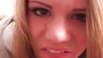 Sweet Blonde girl Licking dildo at camera