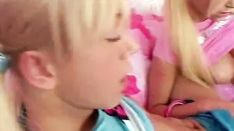 Little Laney Kissing Lesbian Girl and Fingering Pussy