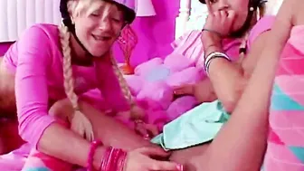 Little Laney Lesbian friend fingering her pussy