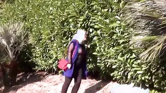 Nylon tits inside outdoor