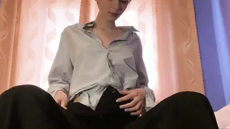 Short haired brunette girl gets excited ended with pussy fingering