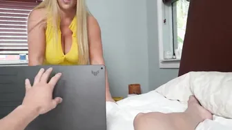 My new stepmom Karen Fisher caught me jerking off and decides to help me release