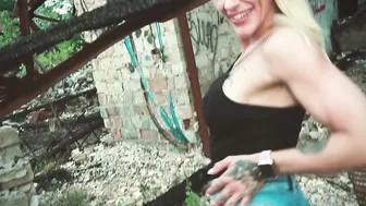 German blonde fitness teen at public date