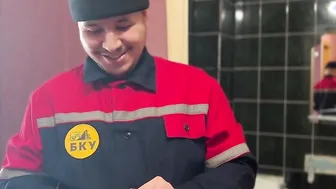 Lucky plumber fucking this brunette hottie