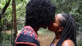After Romantic Stroll In The Jungle Black Lesbians Snack On African Pussy