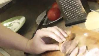 Into transparent peignoir without underwear and bra babe Milf Frina continues her nude cooking. Today on the menu is New