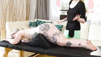 Sexy lesbian masseuse Kaiia Eve pussylicking clients pussy