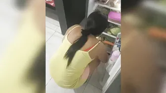 My dark hair ex-wife with huge saggy melons cooking dinner and then going to screwed that brown booty with my huge