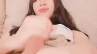 While Watching porn video – Shemale Cums After Masturbating
