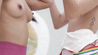Leg stretching and hot posing with teen