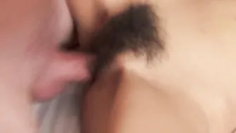 Asian brunette Boi enjoys having a guy licking her hairy pussy
