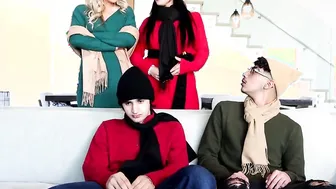 Busty stepmoms fucking teen stepsons foursome in the couch