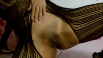 Asian Amateur slut wears her Nylon lingerie while she masturbate
