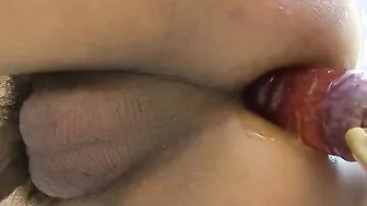 Thai tranny with unshaved cock Alice in the bathroom playing with sex toys