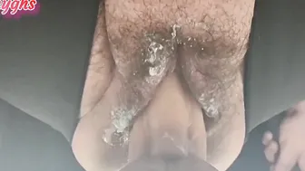 BBW Mistythyghs massages gigantic Bushy cum filled SNATCH with Huge fat Dick
