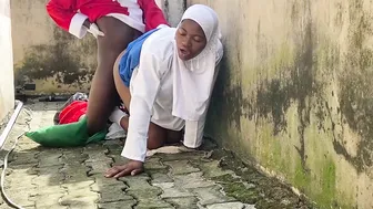 Africa Santa is caught fucking his naïve neighborss daughter at the backyard beside the window (Full movie on RED)
