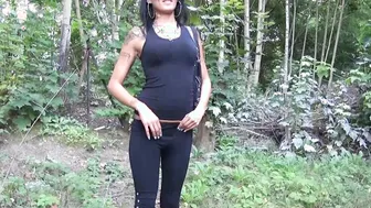 Black haired teen slut with tattoos having outdoor sex