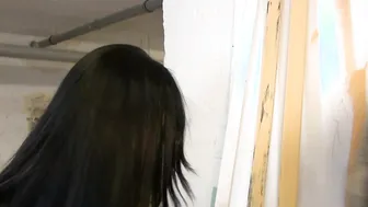 Skinny black haired latina teen with silicone tits fucks in fishnet stockings