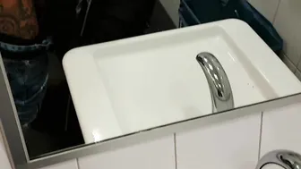 Risky sex in a public toilet with natural teenage girl