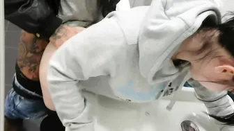 Risky sex in a public toilet with natural teenage girl