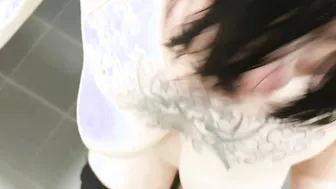Risky sex in a public toilet with natural teenage girl