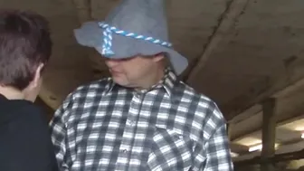 Short haired chubby mature woman fucks in the cattle shed with the farmer