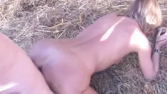 Skinny mature woman with small tits fucks on a farm outdoor
