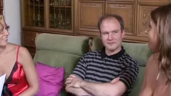 Threesome casting with two german milf porn actresses in nylon lingerie