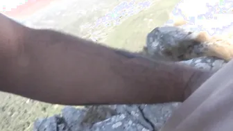 Naughty amateurs fuck outdoor on a hiking trail on holiday