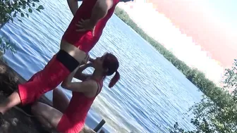 German outdoor sex at the lake with a skinny redhead teen girl