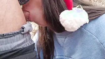 Tussi Milk goes out to look for a Christmas tree ends up sucking off on a penis and filling her mouth