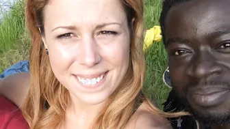 German amateur fucks in MMF interracial threesome outdoor