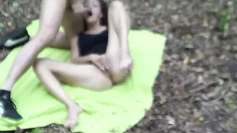 Outdoor sex in the forest with a skinny dark haired teen girl