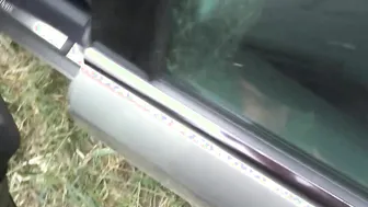Natural German redhead slut fucks outdoor by the car
