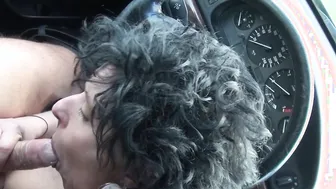 German granny fucks in the car and outdoor with a young man