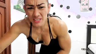 Muscle Flex into hot Ebony High Heels