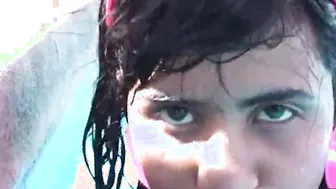 Tobie Teen masturbates by the pool