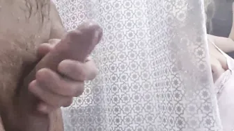 My stepmom came to my toilet I am nude and start jerk off penis and she ignore me that nothing happened but she like look MILF want make hand job for