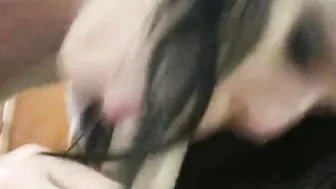 Deep throat in POV with naughty cock slut